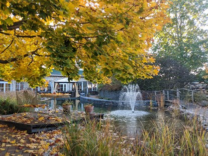 Luxusurlaub - Pools: Innenpool - Herbstatmosphäre am Schlossteich - Wellnesshotel Seeschlösschen - Privat-SPA & Naturresort